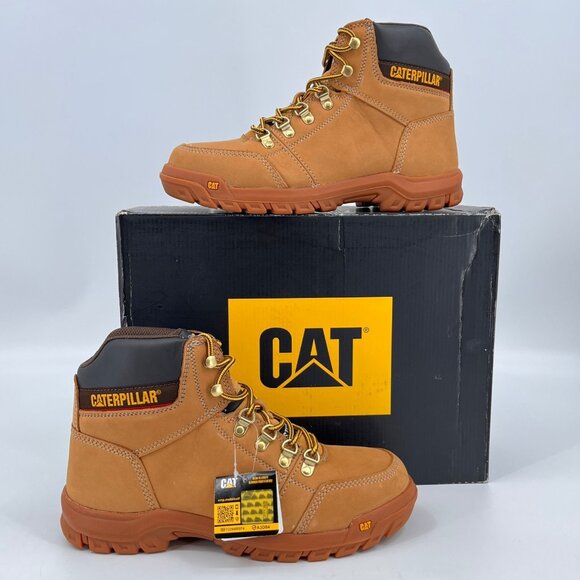 Caterpillar Outline ST Steel Toe Work Boot Size 10 Honey Full Grain Leather - Picture 1 of 16